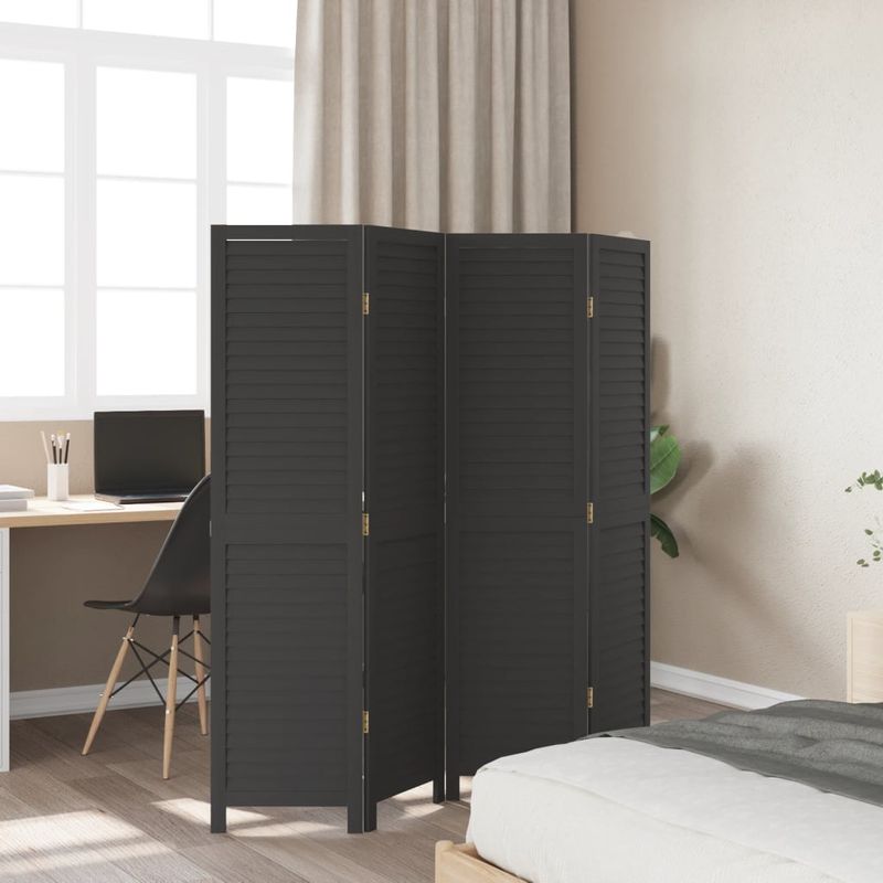Casa si Gradina - Decoratiuni - Pereti despartitori si paravane - Paravan camera 4 panouri, negru, lemn masiv paulownia, mărime 40x160 cm - Infinity.ro