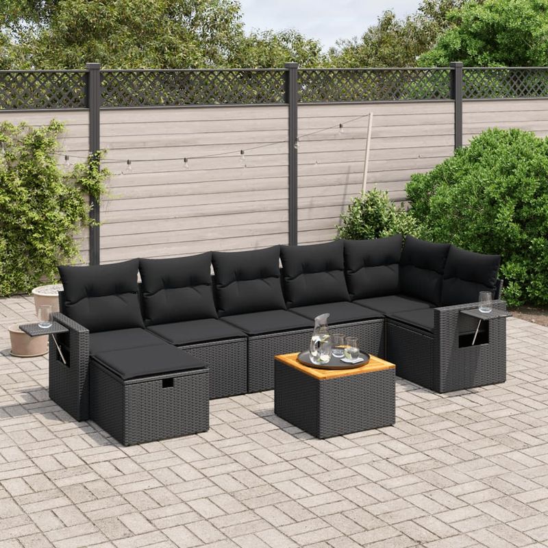 Casa si Gradina - Gradina si terasa - Mobilier exterior - Seturi mobila gradina - Set mobilier de gradina cu perne, 8 piese, negru, poliratan - Infinity.ro