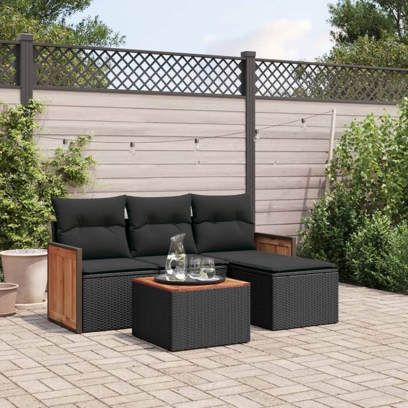 Casa si Gradina - Gradina si terasa - Mobilier exterior - Seturi mobila gradina - Set mobilier de gradina cu perne, 5 piese, negru, poliratan - Infinity.ro