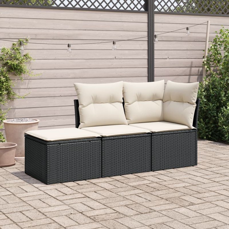 Casa si Gradina - Gradina si terasa - Mobilier exterior - Seturi mobila gradina - Set mobilier de gradina cu perne, 3 piese, negru, poliratan - Infinity.ro