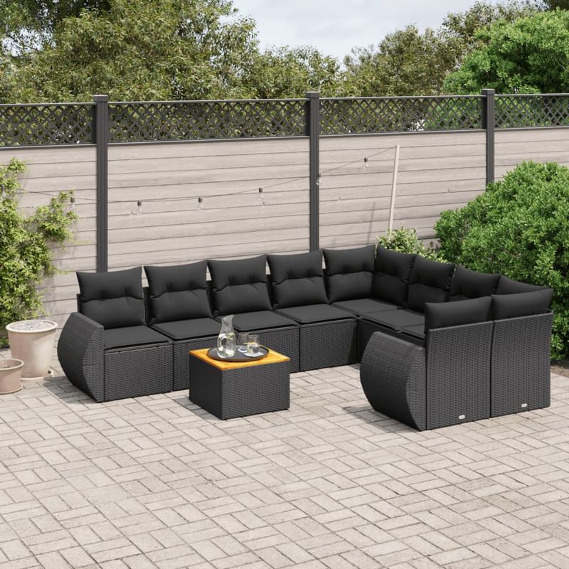 Casa si Gradina - Gradina si terasa - Mobilier exterior - Seturi mobila gradina - Set mobilier de gradina cu perne, 9 piese, negru, poliratan - Infinity.ro