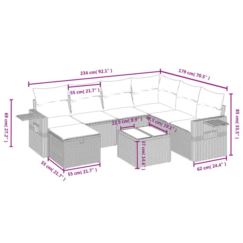 Casa si Gradina - Gradina si terasa - Mobilier exterior - Seturi mobila gradina - Set mobilier de gradina cu perne, 8 piese, negru, poliratan - Infinity.ro