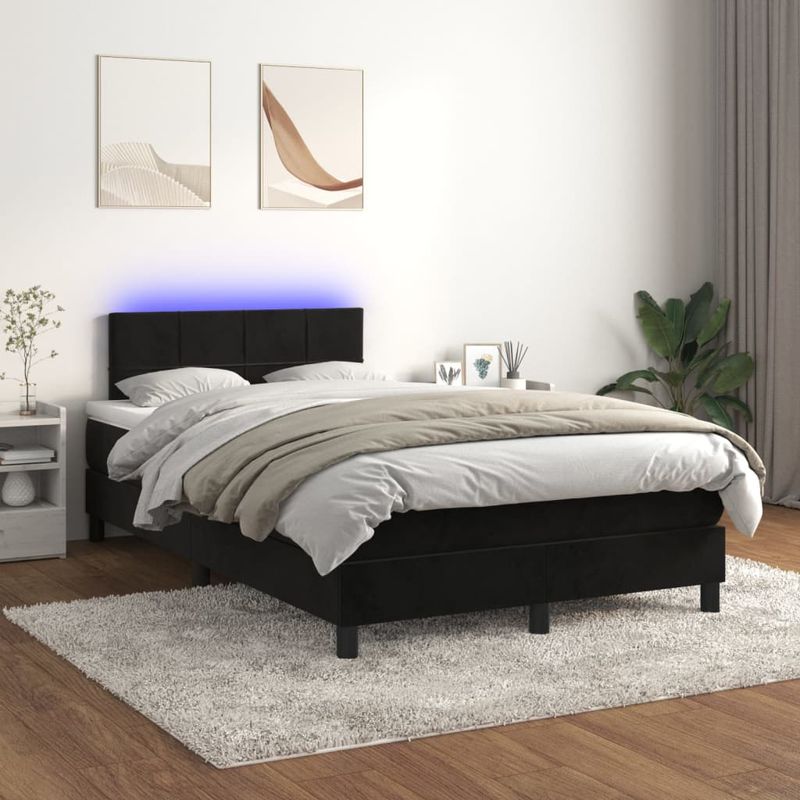 Casa si Gradina - Mobilier - Paturi si accesorii - Paturi - Pat continental cu saltea și LED, saltea și LED, negru, 120x200 cm, catifea, model cu blocuri pătrate - Infinity.ro