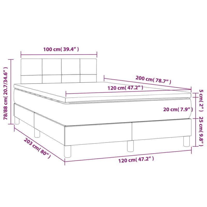 Casa si Gradina - Mobilier - Paturi si accesorii - Paturi - Pat continental cu saltea și LED, saltea și LED, negru, 120x200 cm, catifea, model cu blocuri pătrate - Infinity.ro