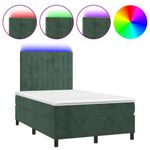 Casa si Gradina - Mobilier - Paturi si accesorii - Paturi - Pat continental cu saltea și LED, saltea și LED, verde inchis, 120x200 cm, catifea, model benzi verticale - Infinity.ro