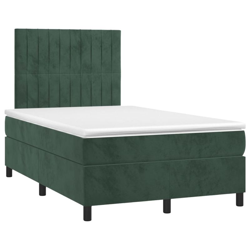 Casa si Gradina - Mobilier - Paturi si accesorii - Paturi - Pat continental cu saltea și LED, saltea și LED, verde inchis, 120x200 cm, catifea, model benzi verticale - Infinity.ro