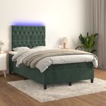 Casa si Gradina - Mobilier - Paturi si accesorii - Paturi - Pat continental cu saltea și LED, saltea și LED, verde inchis, 120x200 cm, catifea, model design cu nasturi - Infinity.ro