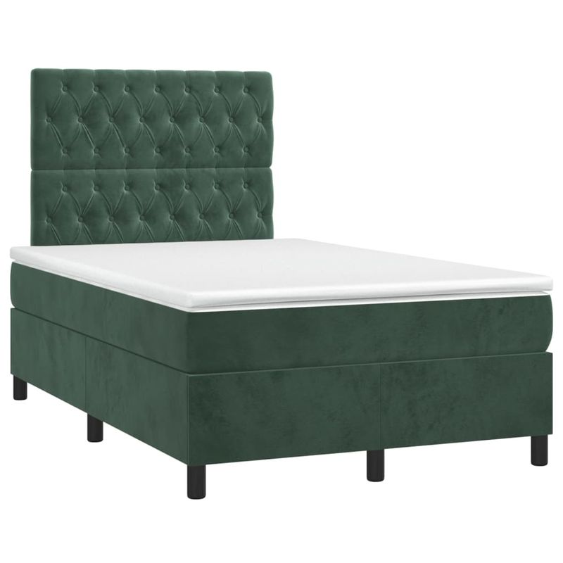 Casa si Gradina - Mobilier - Paturi si accesorii - Paturi - Pat continental cu saltea și LED, saltea și LED, verde inchis, 120x200 cm, catifea, model design cu nasturi - Infinity.ro