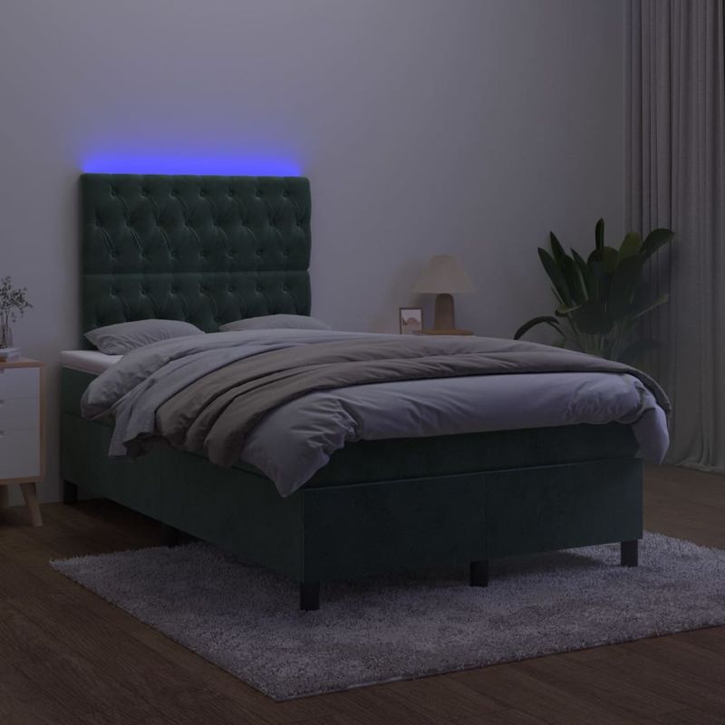 Casa si Gradina - Mobilier - Paturi si accesorii - Paturi - Pat continental cu saltea și LED, saltea și LED, verde inchis, 120x200 cm, catifea, model design cu nasturi - Infinity.ro