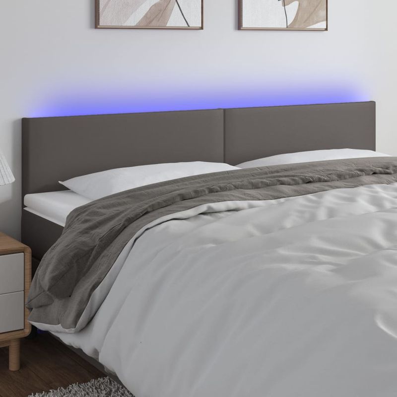 Casa si Gradina - Mobilier - Paturi si accesorii - Accesorii paturi - Tablie de pat cu LED, gri, 180x5x78/88 cm, piele ecologica - Infinity.ro