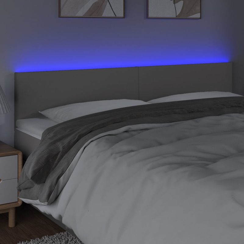 Casa si Gradina - Mobilier - Paturi si accesorii - Accesorii paturi - Tablie de pat cu LED, gri, 180x5x78/88 cm, piele ecologica - Infinity.ro