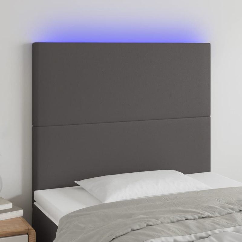 Casa si Gradina - Mobilier - Paturi si accesorii - Accesorii paturi - Tablie de pat cu LED, gri, 100x5x118/128 cm, piele ecologica - Infinity.ro