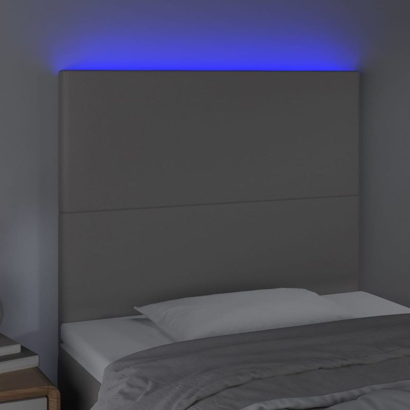 Casa si Gradina - Mobilier - Paturi si accesorii - Accesorii paturi - Tablie de pat cu LED, gri, 100x5x118/128 cm, piele ecologica - Infinity.ro
