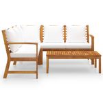 Casa si Gradina - Gradina si terasa - Mobilier exterior - Seturi mobila gradina - Set mobilier de gradina cu perne crem, 4 piese, lemn de acacia - Infinity.ro
