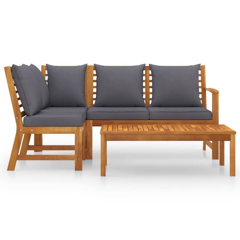 Casa si Gradina - Gradina si terasa - Mobilier exterior - Seturi mobila gradina - Set mobilier de gradina cu perne, 4 piese, lemn masiv de acacia, model mijloc + colț + bancă + masă - Infinity.ro
