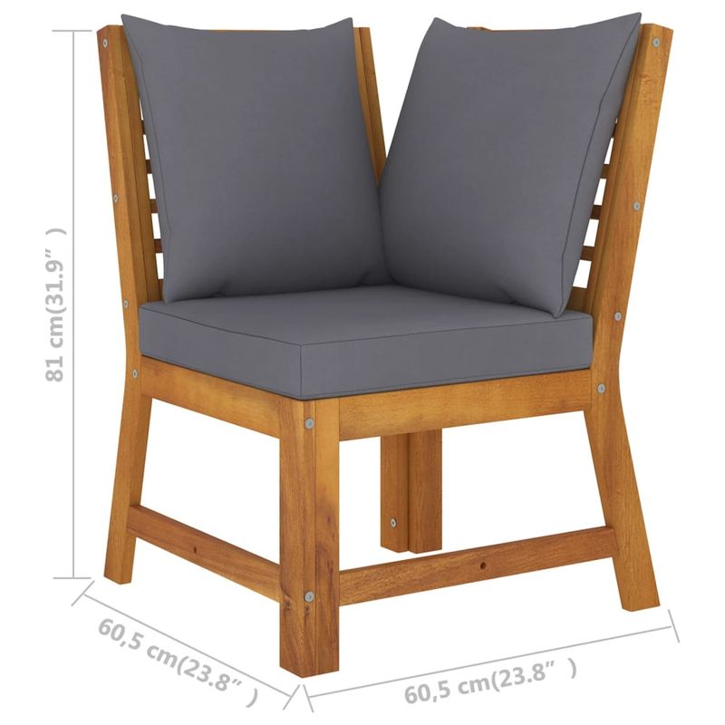 Casa si Gradina - Gradina si terasa - Mobilier exterior - Seturi mobila gradina - Set mobilier de gradina cu perne, 4 piese, lemn masiv de acacia, model mijloc + colț + bancă + masă - Infinity.ro
