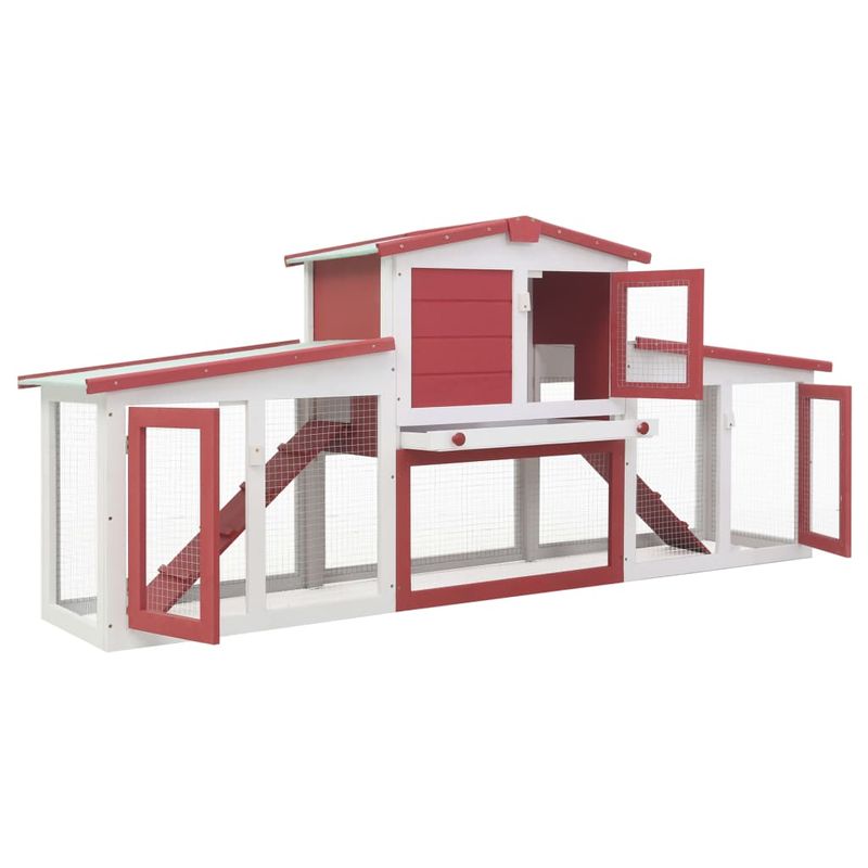 Petshop - Accesorii petshop - Culcusuri si custi - Custi interior si exterior - Cusca mare iepuri cusca adapost animale mici cu acoperis lemn, rosu si alb, 204x45x85 cm, lemn - Infinity.ro