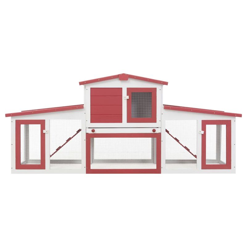 Petshop - Accesorii petshop - Culcusuri si custi - Custi interior si exterior - Cusca mare iepuri cusca adapost animale mici cu acoperis lemn, rosu si alb, 204x45x85 cm, lemn - Infinity.ro