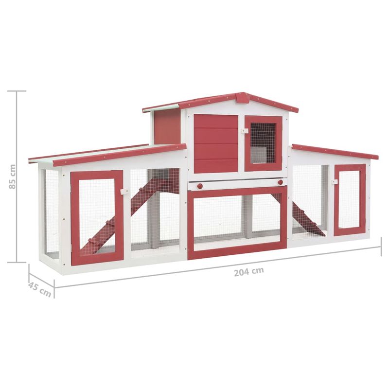 Petshop - Accesorii petshop - Culcusuri si custi - Custi interior si exterior - Cusca mare iepuri cusca adapost animale mici cu acoperis lemn, rosu si alb, 204x45x85 cm, lemn - Infinity.ro