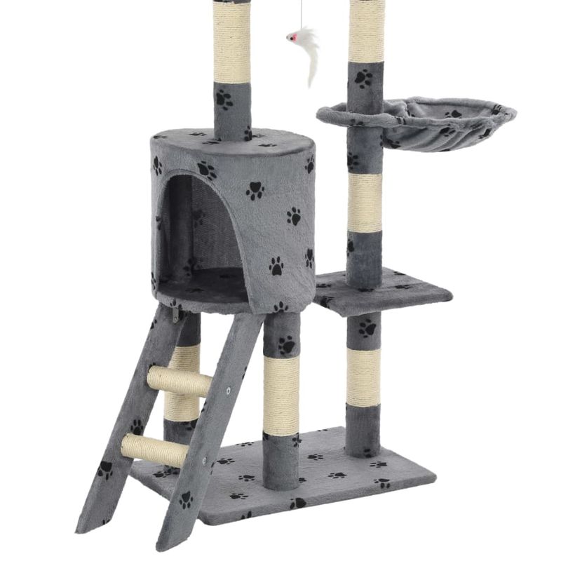 Petshop - Accesorii petshop - Jucarii animale - Ansambluri de joaca - Ansamblu pisici cu stalpi din funie de sisal, 138 cm imprimeu labute, gri - Infinity.ro