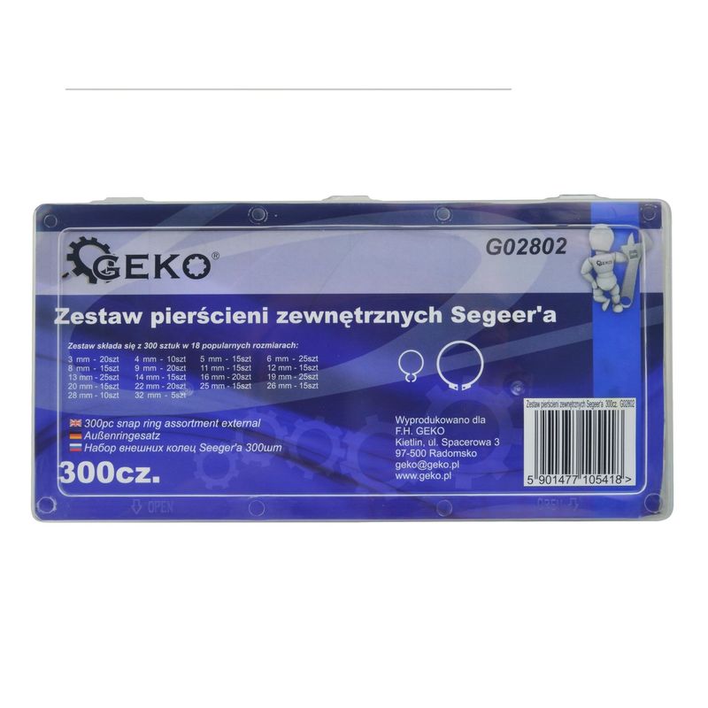 Casa si Gradina - Constructii - Scule de mana si unelte - Seturi scule - Set inele de siguranta Seeger, 300 piese, Geko G02802 - Infinity.ro