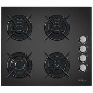 Plita incorporabila Zilan ZLN0058, Gaz butelie sau gaz natural (duze de schimb incluse), Aprindere Electrica, Sticla