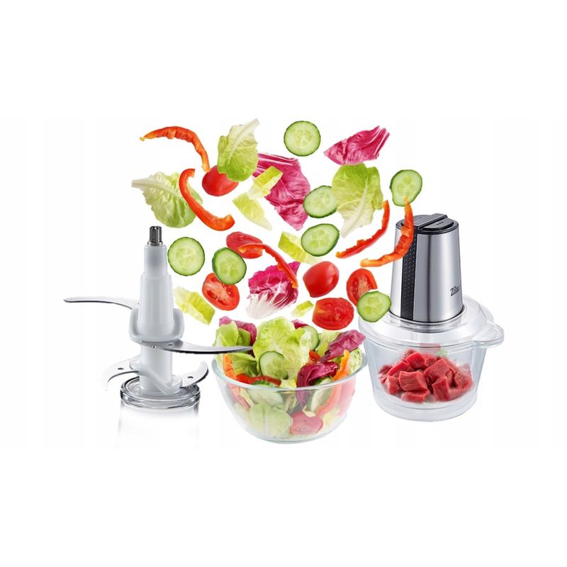 Electronice si Electrocasnice - Electrocasnice bucatarie - Mixere, tocatoare & roboti de bucatarie - Blendere si mini tocatoare - Tocator legume-fructe ZILAN ZLN-3888, Putere 300W, Vas din sticla 1.6L, 4 lame inox, 2 trepte de viteza - Infinity.ro