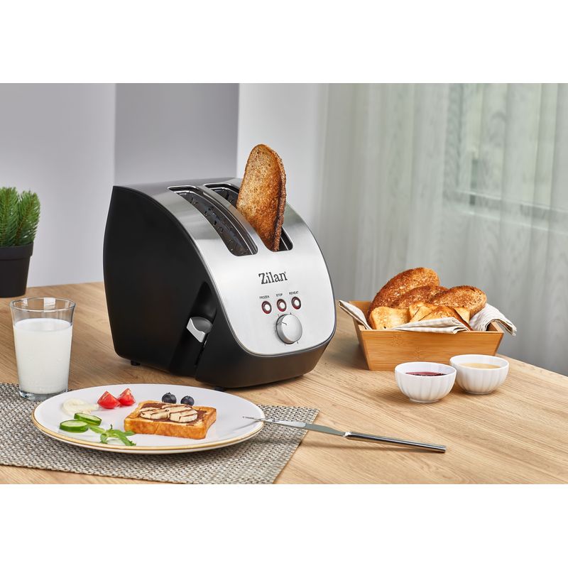 Electronice si Electrocasnice - Electrocasnice bucatarie - Preparare paine - Prajitoare de paine - Prajitor de Paine ZILAN ZLN-2690,negru/inox 1000W, 6 nivele de rumenire - Infinity.ro