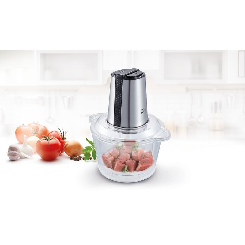 Electronice si Electrocasnice - Electrocasnice bucatarie - Mixere, tocatoare & roboti de bucatarie - Blendere si mini tocatoare - Tocator legume-fructe ZILAN ZLN-3888, Putere 300W, Vas din sticla 1.6L, 4 lame inox, 2 trepte de viteza - Infinity.ro