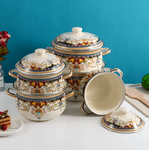 Casa si Gradina - Bucatarie si vesela - Vase pentru gatit - Oale si cratite - Set 5 oale emailate, Longfei Group, 1.8l/3.3l/4l/5.3l/6.4l, Galben - Infinity.ro