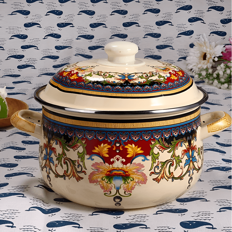 Casa si Gradina - Bucatarie si vesela - Vase pentru gatit - Oale si cratite - Set 5 oale emailate, Longfei Group, 1.8l/3.3l/4l/5.3l/6.4l, Galben - Infinity.ro