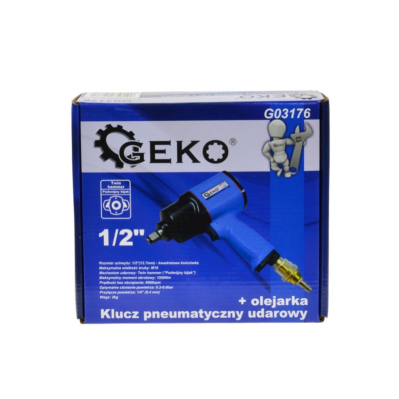 Casa si Gradina - Constructii - Scule profesionale - Scule pneumatice - Cheie de impact 1/2 " + filtru, 1550 Nm, 8.500 rpm, 6,3 bar, 480 l/min, Geko, G03176 - Infinity.ro