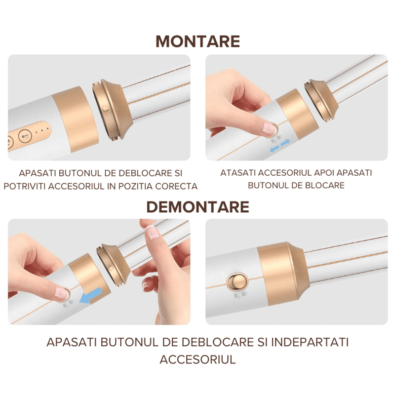 Ingrijire personala si Cosmetice - Aparate & accesorii ingrijire personala - Hair styling - Uscatoare de par - Uscator de par Profesional 7 in 1 ATOMKIT, Set Wrap Air Styler 110000 RPM, IONIZARE, salon personal,  Alb cu diamante - Infinity.ro