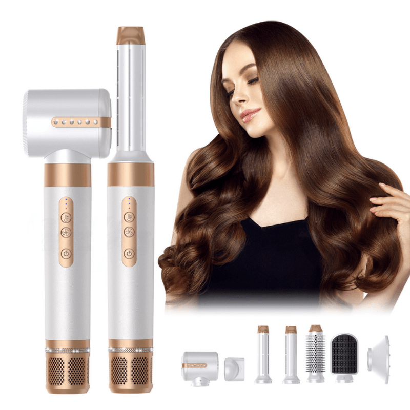 Ingrijire personala si Cosmetice - Aparate & accesorii ingrijire personala - Hair styling - Uscatoare de par - Uscator de par Profesional 7 in 1 ATOMKIT, Set Wrap Air Styler 110000 RPM, IONIZARE, salon personal,  Alb cu diamante - Infinity.ro