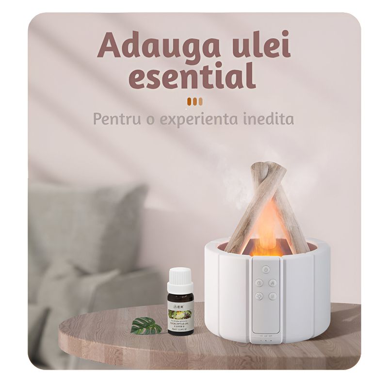 Electronice si Electrocasnice - Climatizare si sisteme de incalzire - Aparate filtrare aer - Umidificatoare - Umidificator aromaterapia ,ATOMKIT, rezervor 280ml, oprire automata, design foc de tabara,telecomanda, Alb - Infinity.ro