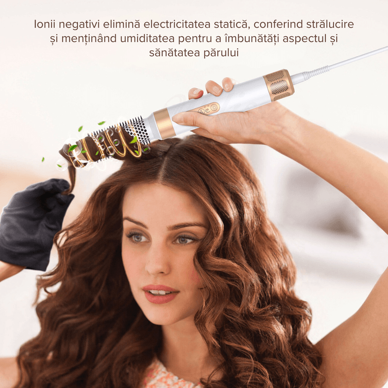 Ingrijire personala si Cosmetice - Aparate & accesorii ingrijire personala - Hair styling - Uscatoare de par - Uscator de par Profesional 7 in 1 ATOMKIT, Set Wrap Air Styler 110000 RPM, IONIZARE, salon personal,  Alb cu diamante - Infinity.ro