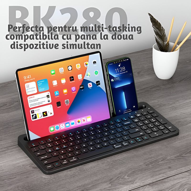 PC, gaming si accesorii - Periferice PC - Tastaturi - Tastatura wireless 2.4Ghz , ATOMKIT, conectivitate duala, baterie incorporata, sensibilitate tactila ridicata, Negru - Infinity.ro