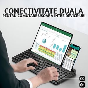 Tastatura wireless 2.4Ghz , ATOMKIT, conectivitate duala, baterie incorporata, sensibilitate tactila ridicata, Negru