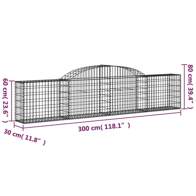 Casa si Gradina - Gradina si terasa - Garduri, panouri si accesorii - Cos gabion arcuit, 30 buc., 300x30x60/80cm, fier galvanizat - Infinity.ro