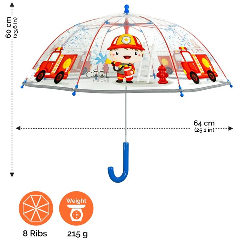 Fashion, accesorii si bijuterii - Copii - Accesorii copii - Alte accesorii copii - Umbrela transparenta Perletti CoolKids Pompier 60cm - Infinity.ro