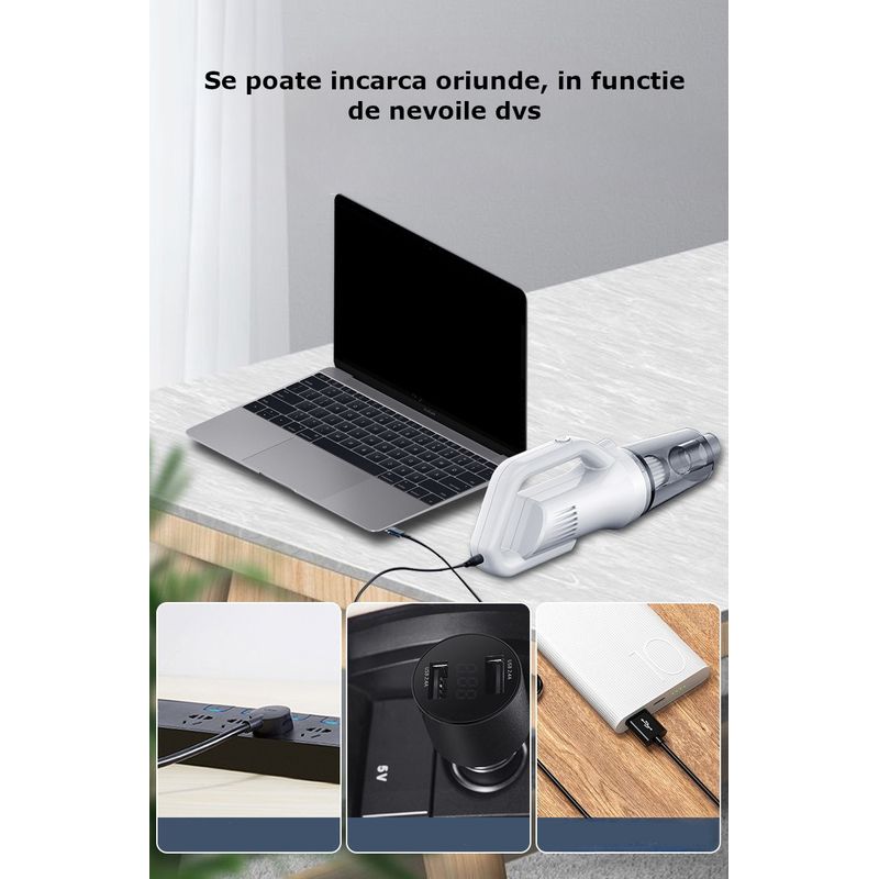 Auto si Moto - Intretinere auto - Aspiratoare auto - Aspirator auto sau de uz casnic, cu putere de aspiratie, portabil, fara fir, cu accesorii, 120W, 12000 Pa, 6000 mAh, alb - Infinity.ro