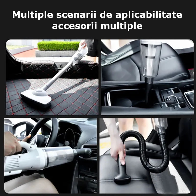 Auto si Moto - Intretinere auto - Aspiratoare auto - Aspirator auto sau de uz casnic, cu putere de aspiratie, portabil, fara fir, cu accesorii, 120W, 12000 Pa, 6000 mAh, alb - Infinity.ro