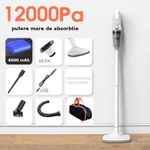 Auto si Moto - Intretinere auto - Aspiratoare auto - Aspirator auto sau de uz casnic, cu putere de aspiratie, portabil, fara fir, cu accesorii, 120W, 12000 Pa, 6000 mAh, alb - Infinity.ro