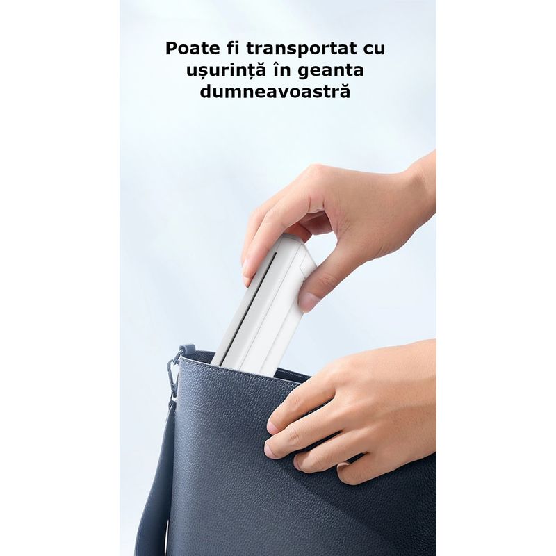 PC, gaming si accesorii - Imprimante, scanere & consumabile - Imprimante - Imprimante termice - Mini imprimanta termica, fara fir, fara tus, A4, Bluetooth, compatibila cu iOS / Android, 1000 mAh, 100 foi incluse - Infinity.ro
