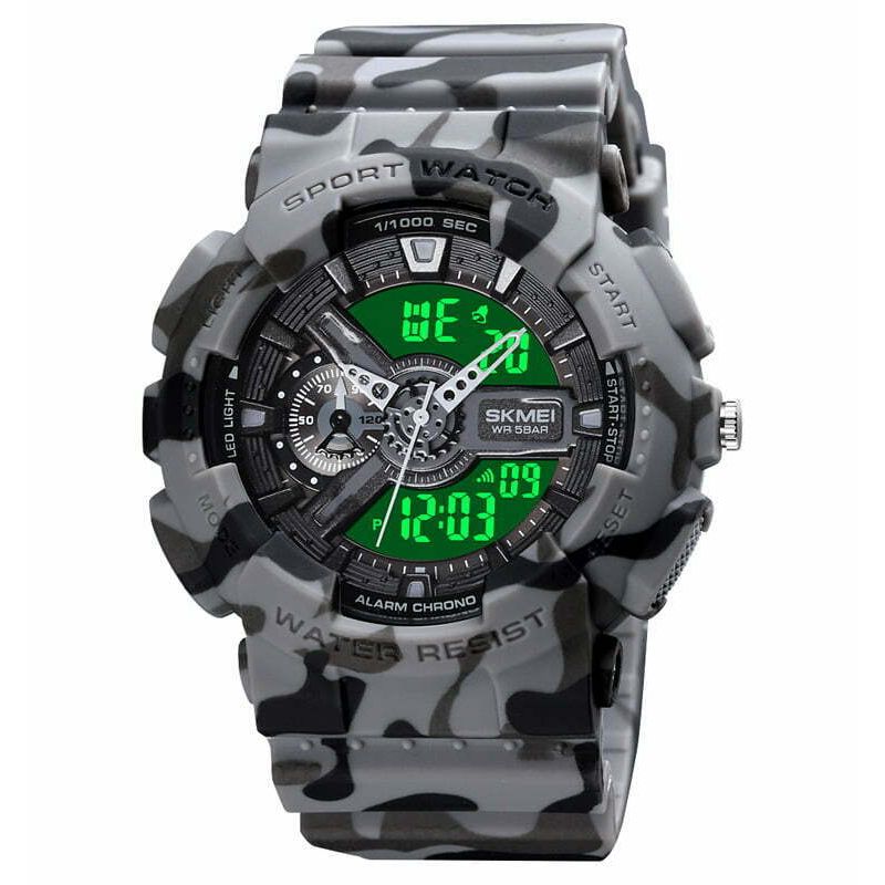 Fashion, accesorii si bijuterii - Barbati - Bijuterii barbati - Ceasuri barbati - Ceas Army SKMEI 1688 Dual Time analog si digital, Inot, Cronograf , barbatesc - Camo Gri - Infinity.ro