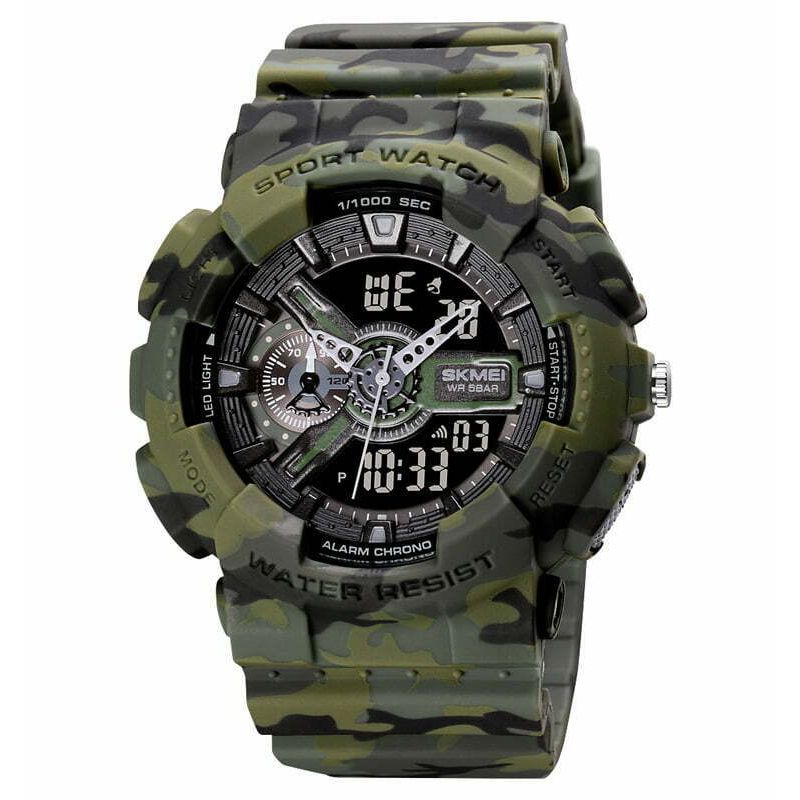 Fashion, accesorii si bijuterii - Barbati - Bijuterii barbati - Ceasuri barbati - Ceas Army SKMEI 1688 Dual Time analog si digital, Inot, Cronograf , barbatesc - Camo Gri - Infinity.ro