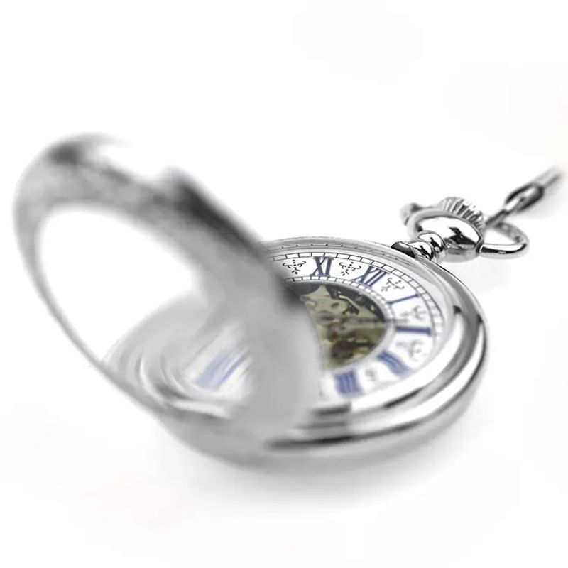 Fashion, accesorii si bijuterii - Barbati - Bijuterii barbati - Ceasuri barbati - Ceas de buzunar vintage Mbrands mecanic skeleton argintiu - Infinity.ro