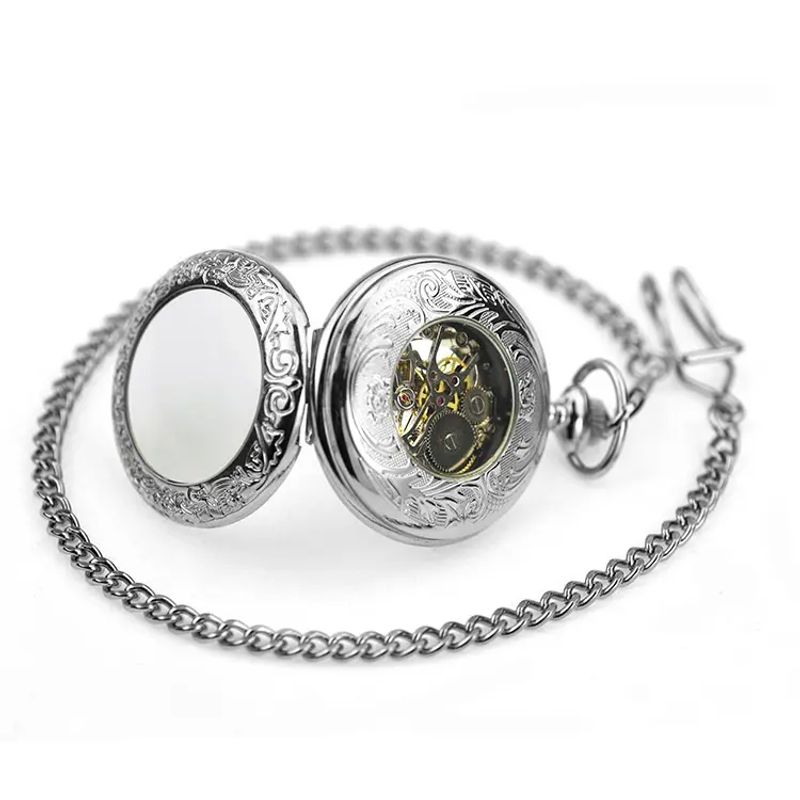 Fashion, accesorii si bijuterii - Barbati - Bijuterii barbati - Ceasuri barbati - Ceas de buzunar vintage Mbrands mecanic skeleton argintiu - Infinity.ro