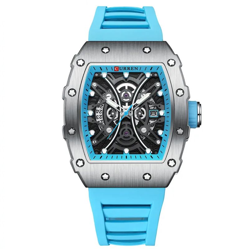 Fashion, accesorii si bijuterii - Barbati - Bijuterii barbati - Ceasuri barbati - Ceas de barbat Onola transparent, automatic, curea din silicon albastru, skeleton - Rosu - Infinity.ro