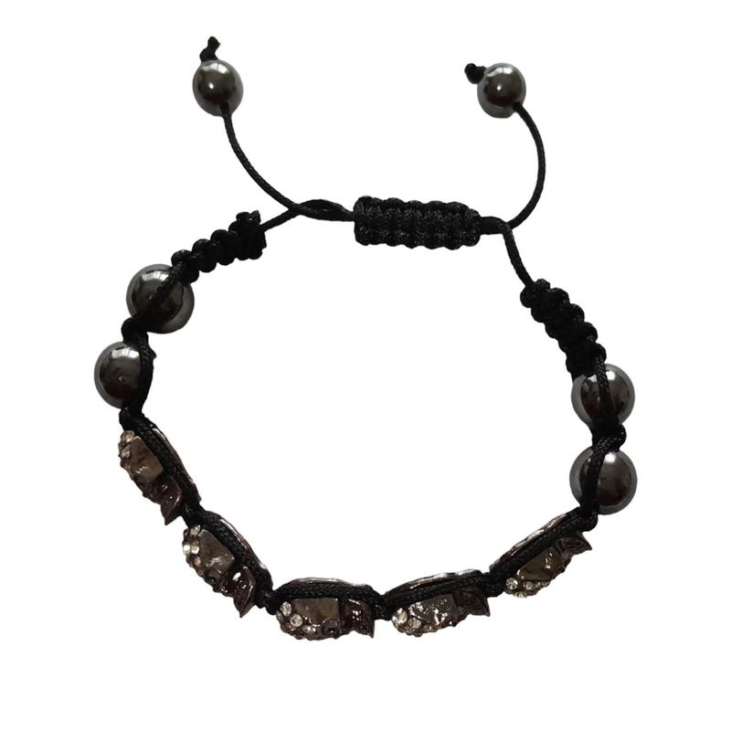 Fashion, accesorii si bijuterii - Femei - Bijuterii femei - Bratari femei - Bratara cu pietre Hematit, Charmuri in forma de craniu si Cristale, Argintiu, 107BJ - Infinity.ro